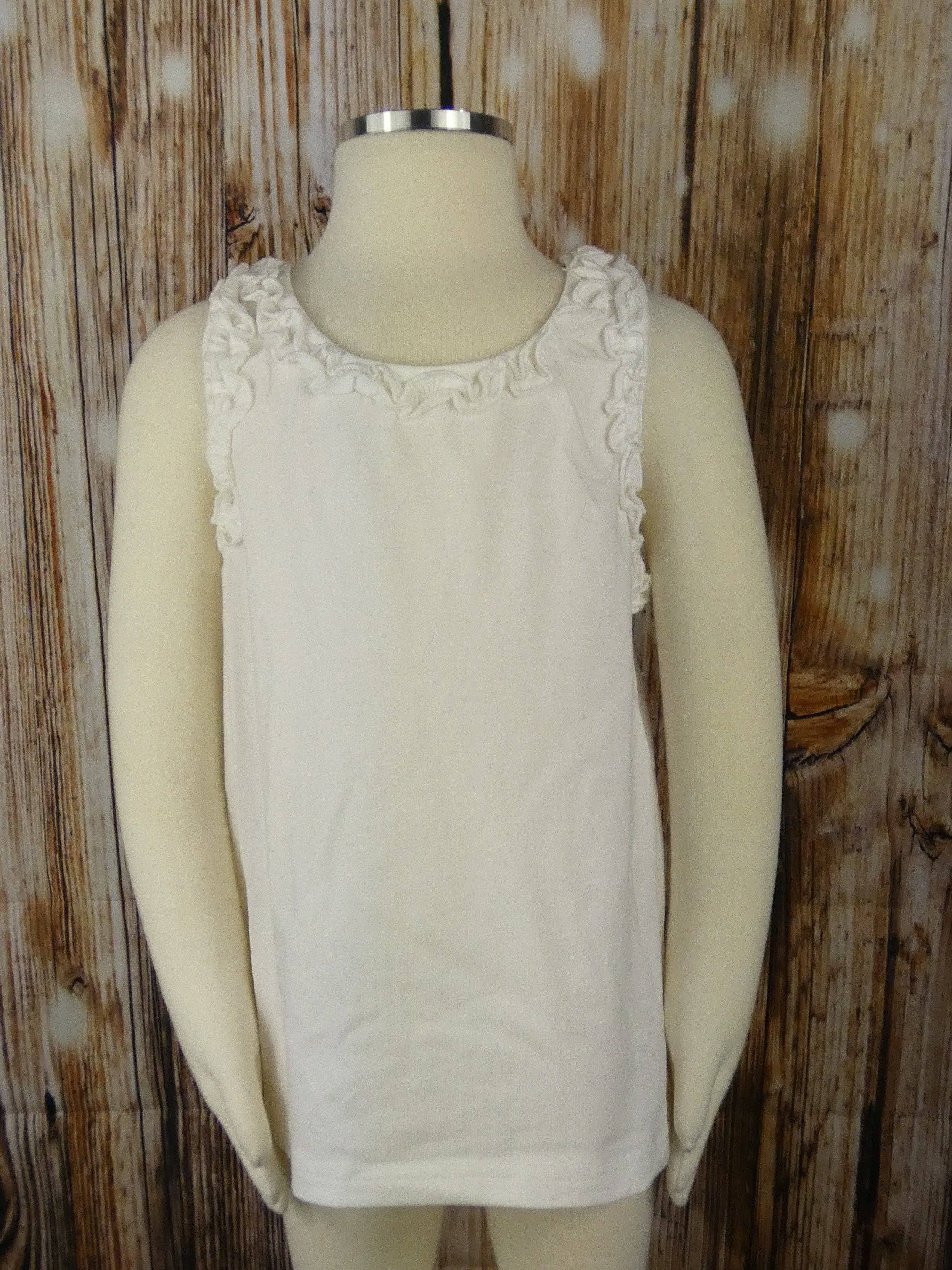 White Ruffled Shoulder Tank