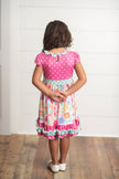 Kids Hot Pink Floral Gingham Spring Easter Ruffle Dress