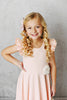 Kids Light Pink Ruffles Flutter Sleeve Rosette Spring Dress