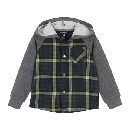 Boys Baby Green Plaid Hooded Flannel Buttondown Set