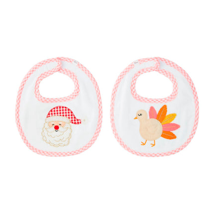 Pink Reversible Thanksgiving & Christmas Bib