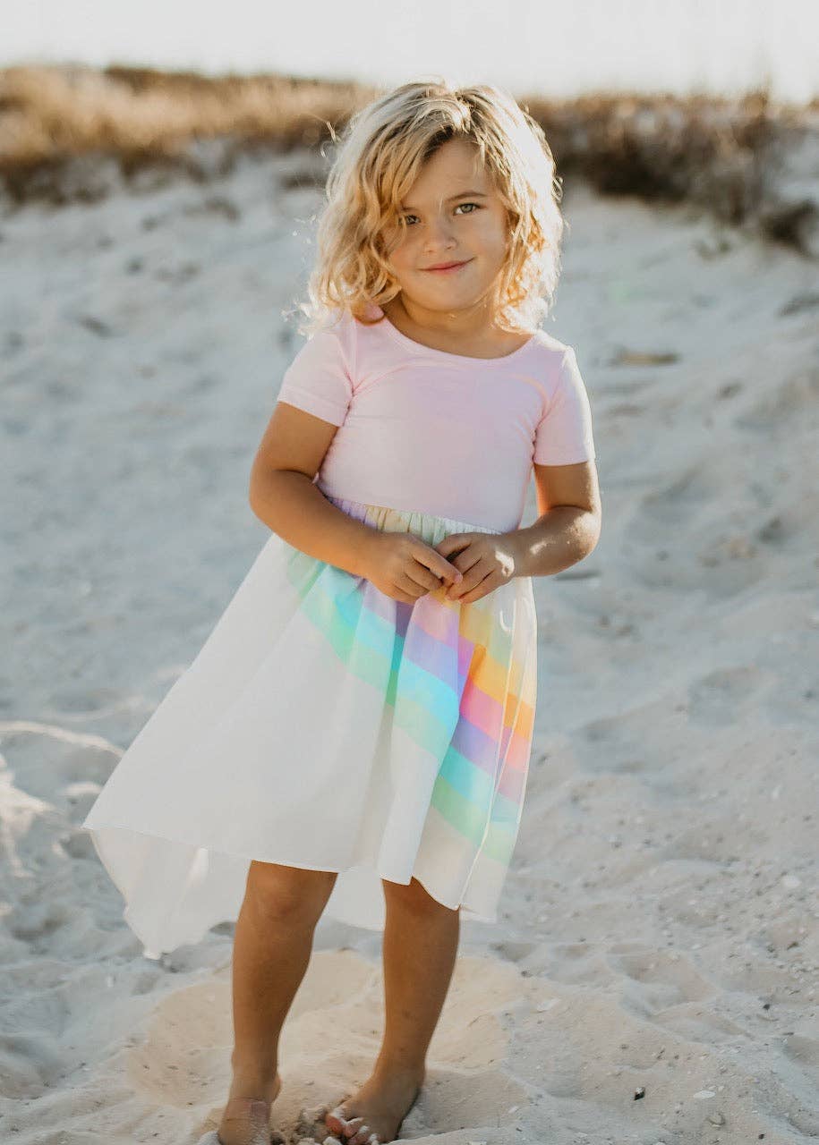 Kids Light Pink Pastel Rainbow Hi Lo Spring Easter Dress