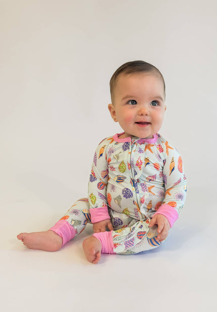 Seashells Bamboo Ruffle Zip Pajamas