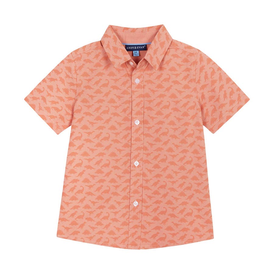 Ss Rayon Bamboo Buttondown - Orange Dino