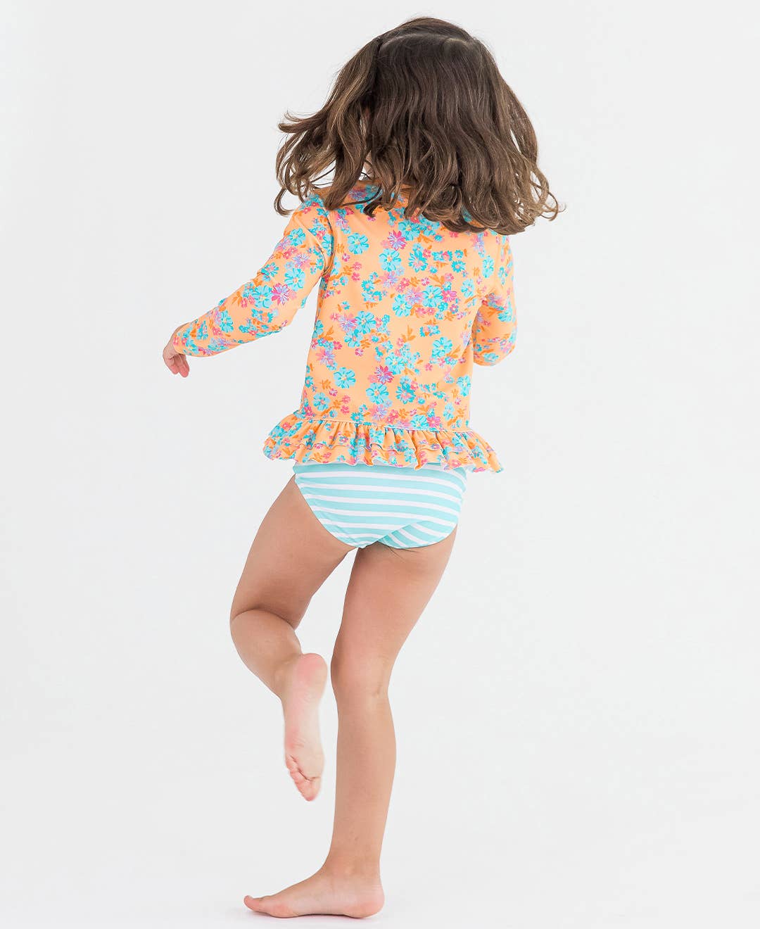 Vibrant Valley Long Sleeve Ruffle Hem Rash Guard 2-Piece