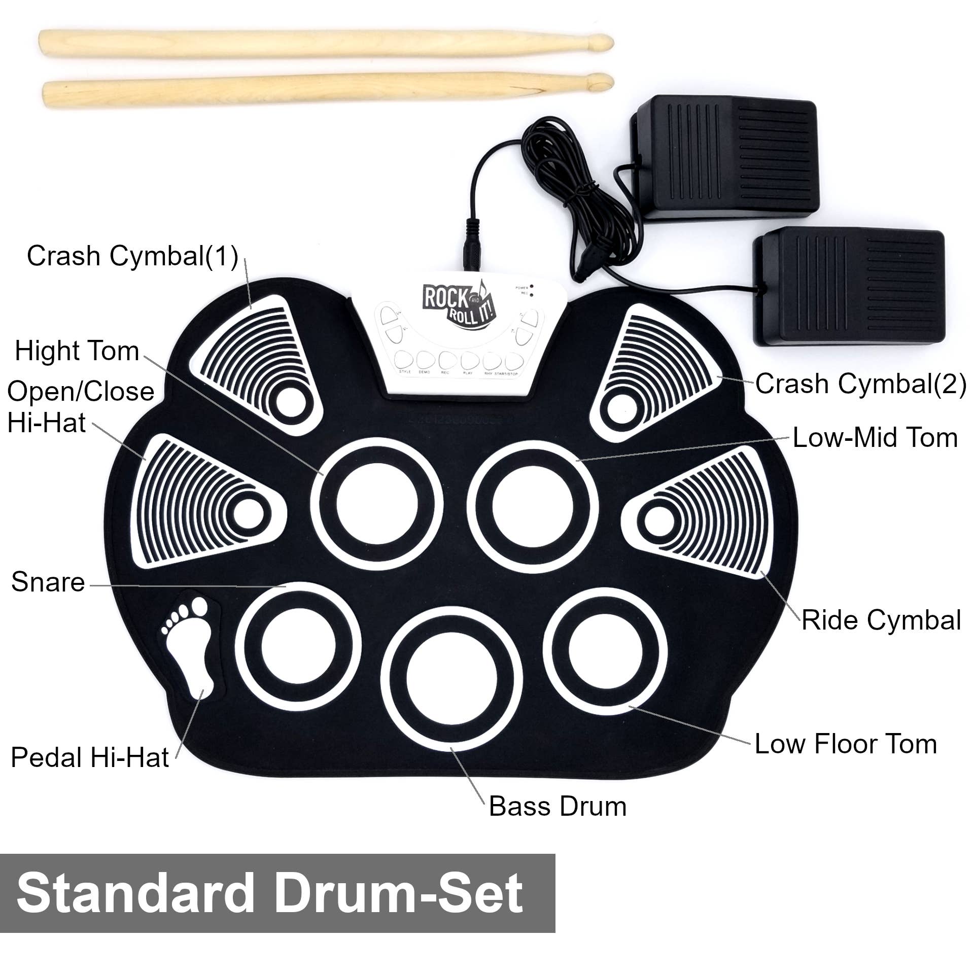 Classic Drum Toy - Electronic Silicone Pad + Bass/Hi Hat Pedals