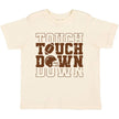 The Touchdown Echo Short Sleeve T-Shirt is a fun and handsome t-shirt for kids celebrating Game Day! Features: * Shirt Color: Natural * Graphic Color: Brown * Material: 100% Cotton * Features: Tagless inside neck label for an itch-free wear * Fit: Toddler Unisex; True to Size * Care: Machine washable, tumble dry low, wash with like colors Each t-shirt is hand pressed with love in our hometown warehouse.