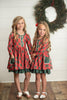 Girls Red & green plaid print long sleeve Christmas Holiday dress with pockets and button details. So fun for the winter Christmas Holiday season! 95% Polyester, 5% Spandex