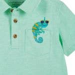 Boys Aqua Chameleon Polo Shirt and Grey Shorts Set