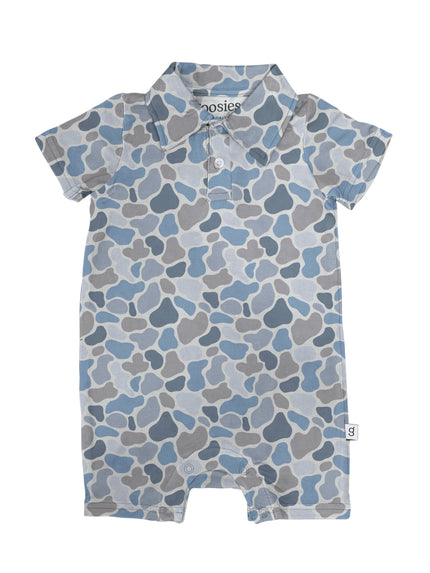 Watercolor Camo Bamboo SS Polo Romper