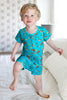 Calypso Fish Short Two-Way Zippy Romper with Faux Buttons