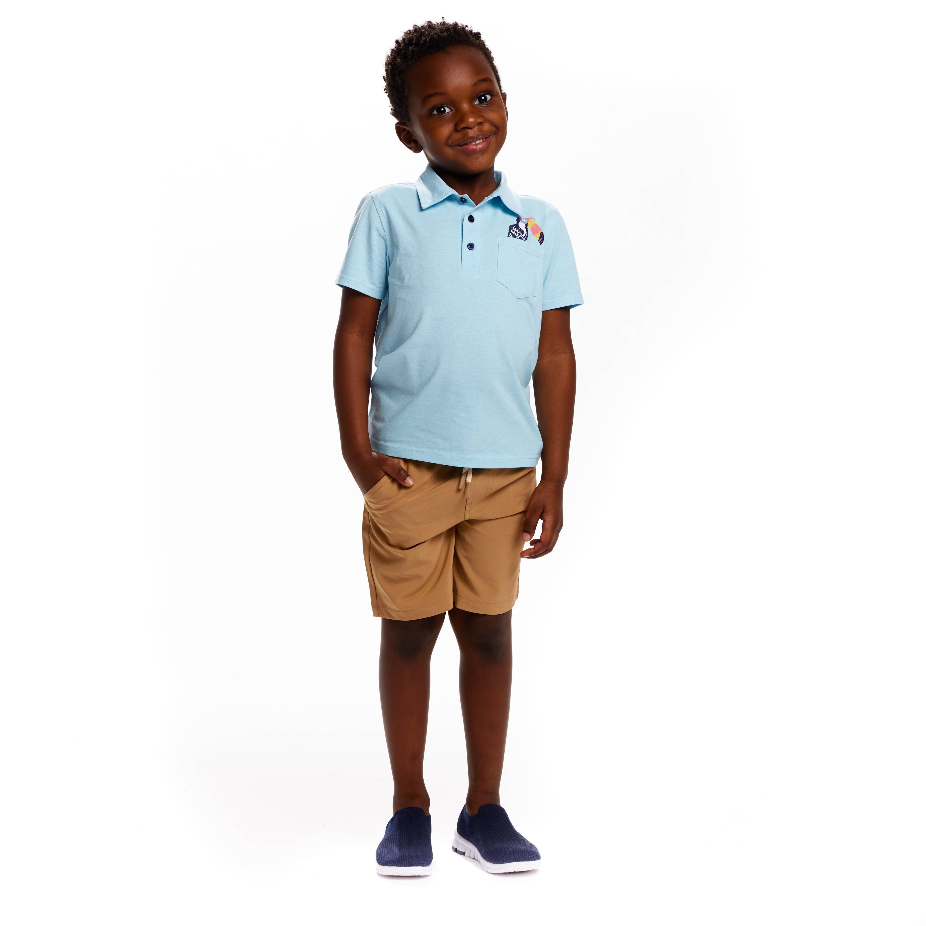 Boys Toddler Light Blue Toucan Playful Pocket Polo Shirt