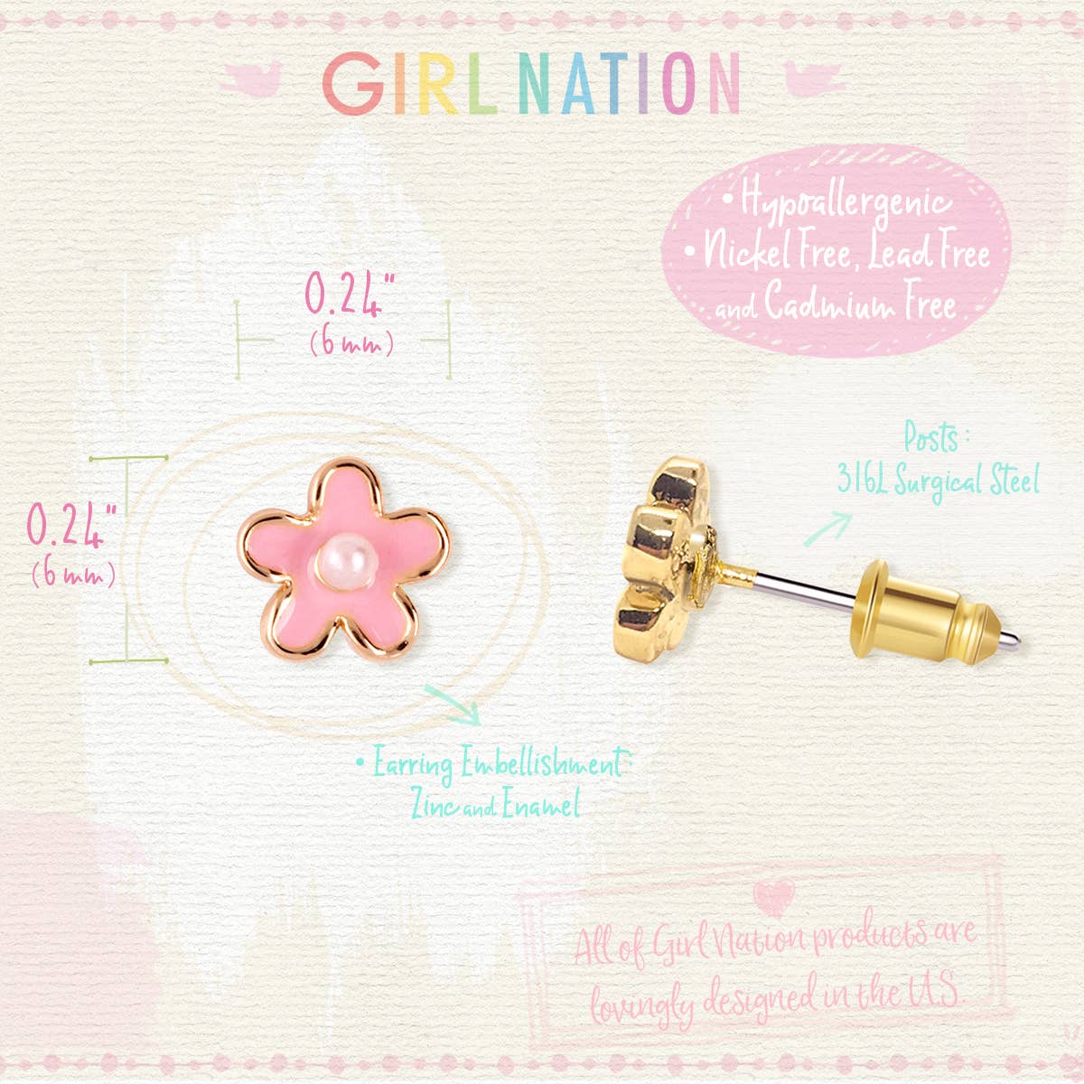 Pink Fancy Flower Cutie Children's Stud Earrings
