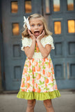 Kids Tangerine Blossom Spring Easter Ruffle Button Dress