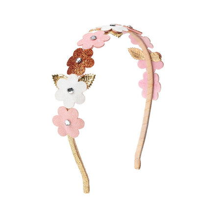 Every little girl needs the perfect headband to complete her look! The Boho Daisy Headband is the perfect hair accessory for celebrating Fall. Features: * White, pink and burnt orange glitter daisies accented with gold leaves * Satin lined headband * Glitter accents are “shed free” * One size fits all Pair this headband with a matching Sweet Wink tutu and shirt for a complete head-to-toe outfit!