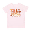 The Fall Vibes Short Sleeve T-Shirt is a fun and festive t-shirt for kids celebrating Fall! Features: * Shirt Color: Ballet Pink * Graphic Color: Multicolor * Material: 100% Cotton * Features: Tagless inside neck label for an itch-free wear * Fit: Toddler Unisex; True to Size * Care: Machine washable, tumble dry low, wash with like colors Each shirt is hand pressed with love using baby and child safe inks.