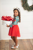 Kids Red & Green Christmas Holiday Sparkle Tulle Dress