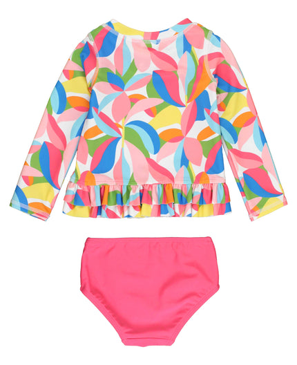 Tropical Adventure Long Sleeve Ruffle Hem Rash Guard 2-Piece