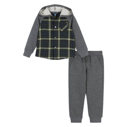 Boys Baby Green Plaid Hooded Flannel Buttondown Set