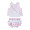 Pink Striped Seersucker Fuzzy Bunny Top and Bloomer Set