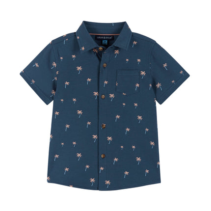 Boys Toddler Short Sleeve Orange Palm Trees Button-down Shirt