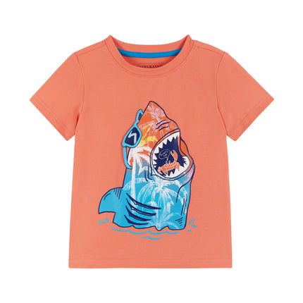 Boys Toddler Short Sleeve Red/Orange Shark Graphic Tee Shirt