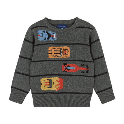 Heather Charcoal Racecar Intarsia Sweater | Grey