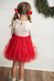 Kids Red & White Dot Pom Pom Christmas Tree Tulle Dress