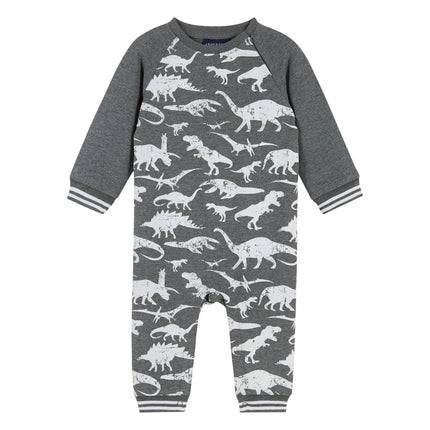 Infant Distressed Dinosaur Crewneck Romper | Grey