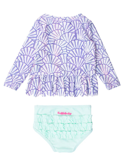 Magical Mermaid Scalloped Long Sleeve Rash Guard 2-Piece