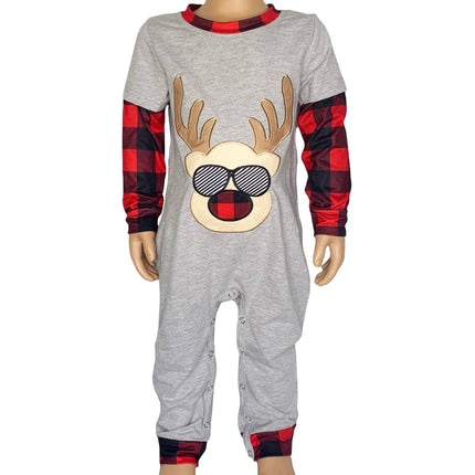 Baby Boys Christmas Romper Rudolph Reindeer Plaid Onesie