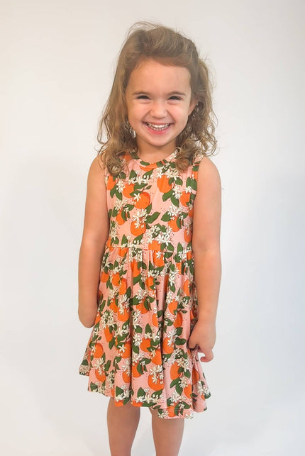 Orange Blossoms Bamboo Sleeveless Pocket Dress