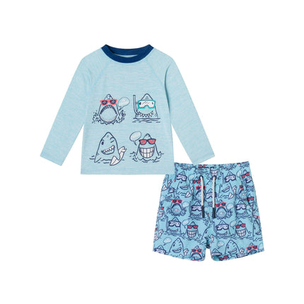 Rashguard & Swim Trunk Set - Blue Face Shark