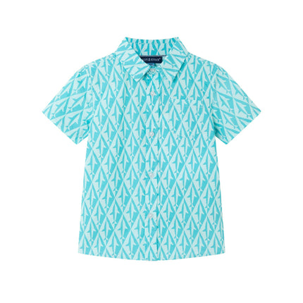 Geo Shark Short Sleeve Buttondown & Linen Shorts