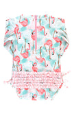 Vibrant Flamingo Long Sleeve One Piece Rash Guard