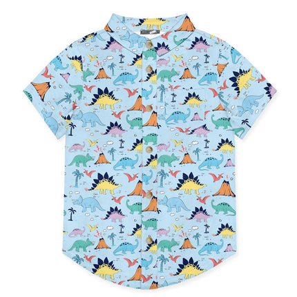 Boys Ice Blue Island Dino Short-Sleeve Button-Up