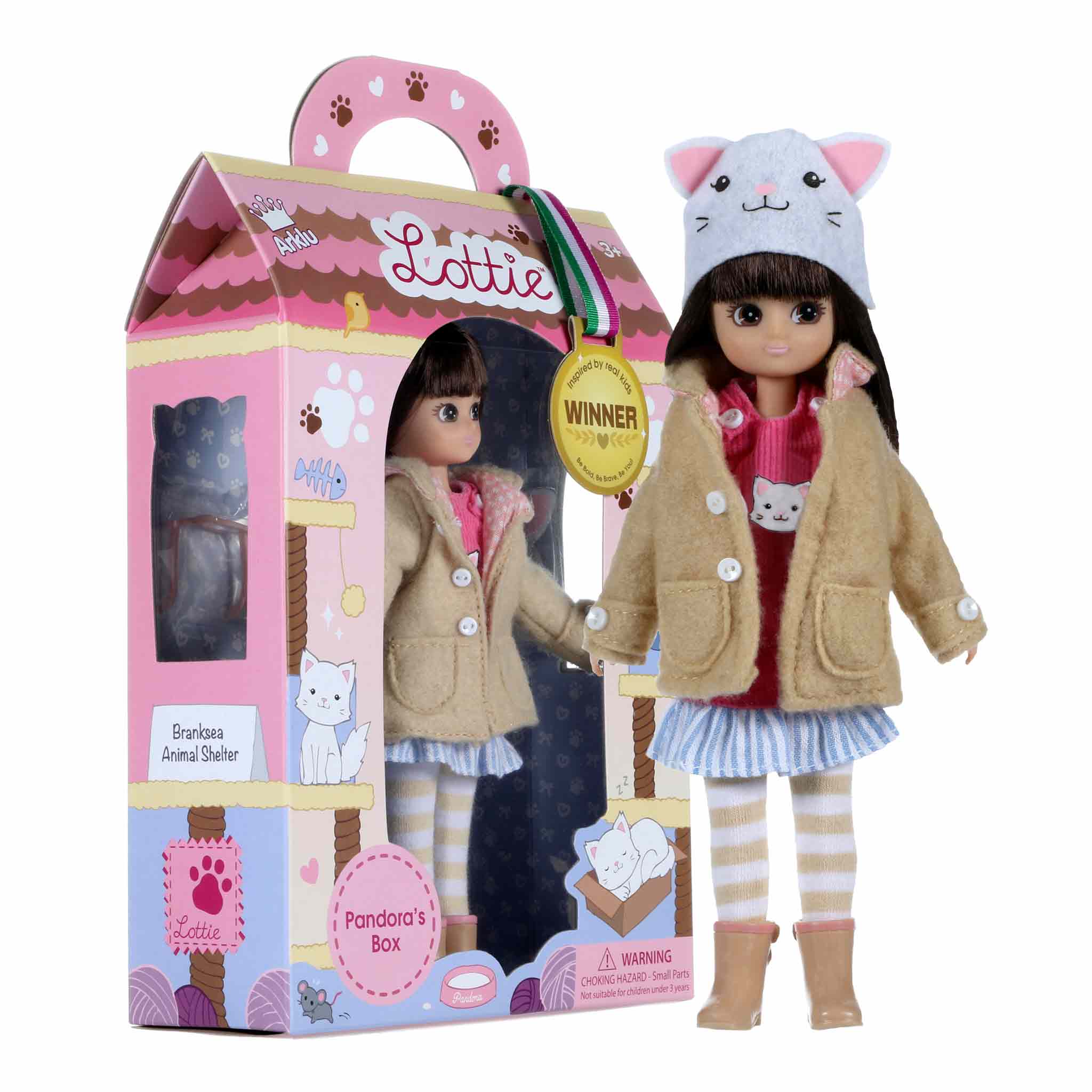 * CUTE SMALL DOLL wearing pretty doll clothes: duffel coat with polka dot lining, pink corduroy dress * DOLL CLOTHES include cute Persian cat print top, stripy tights, boots, cat hat and cats eye glasses * GIRLS TOYS AGE 6 and up to inspire kids' interests in the great outdoors, space, sports and lots more. * LOTTIE DOLLS are small, 7 inch dolls. The perfect toys for girls and boys' little hands. So cute. * SO MUCH MORE than princess fashionistas. Lottie Dolls are based on real-life nine-year-old kids. Desc