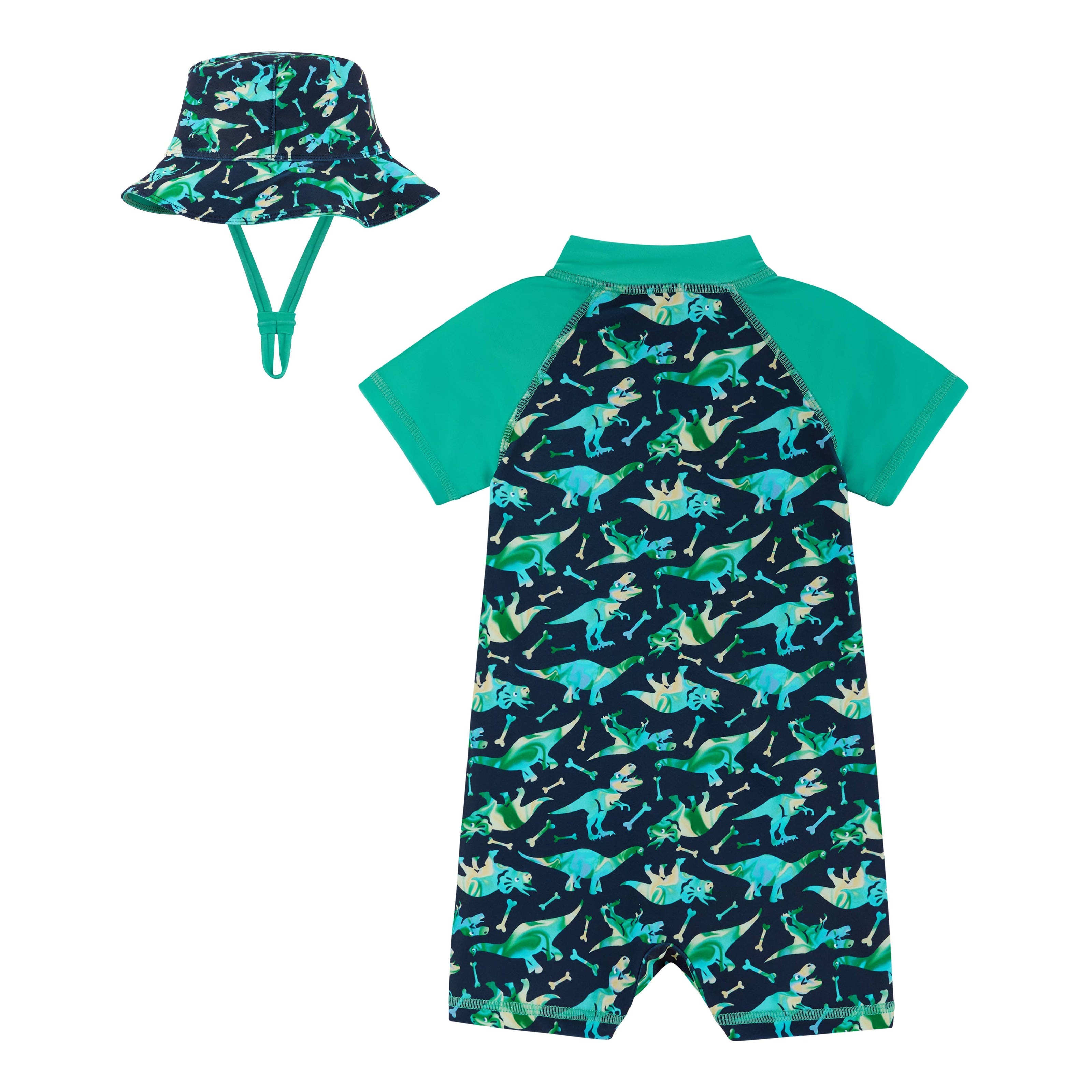 Dino Print Swim Romper and Hat