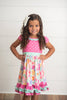 Kids Hot Pink Floral Gingham Spring Easter Ruffle Dress