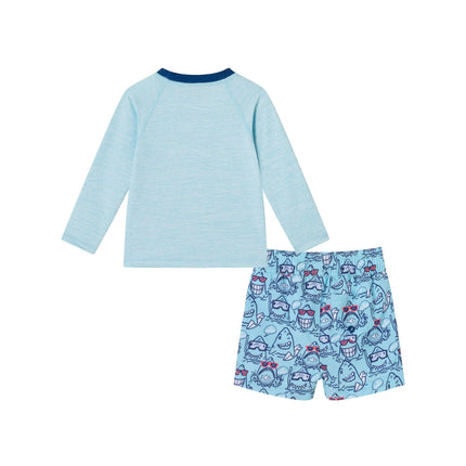 Rashguard & Swim Trunk Set - Blue Face Shark