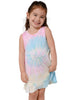 Asymmetrical dress with ruffle bottom (Pastel Tie Dye)