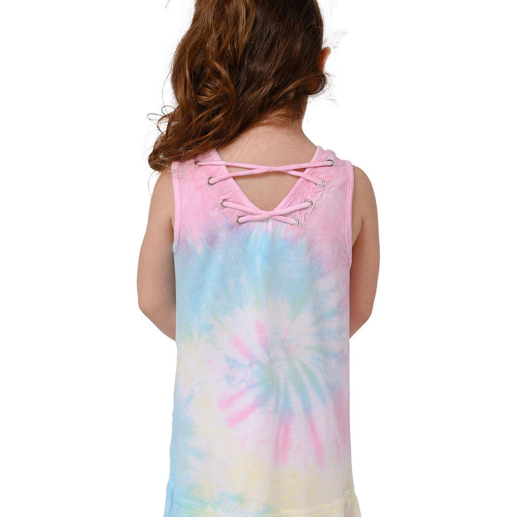 Asymmetrical dress with ruffle bottom (Pastel Tie Dye)