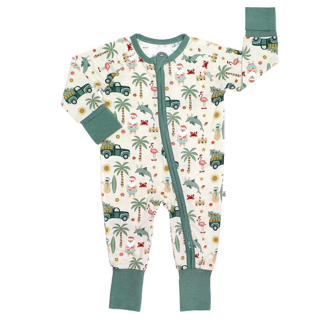 The softest bamboo baby pajamas in our Coastal Christmas pattern!