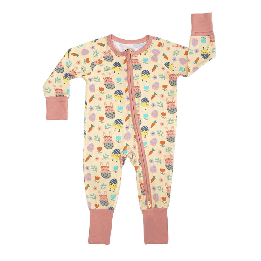 The softest bamboo convertible baby pajamas in our Egg Hunt Easter pattern! 