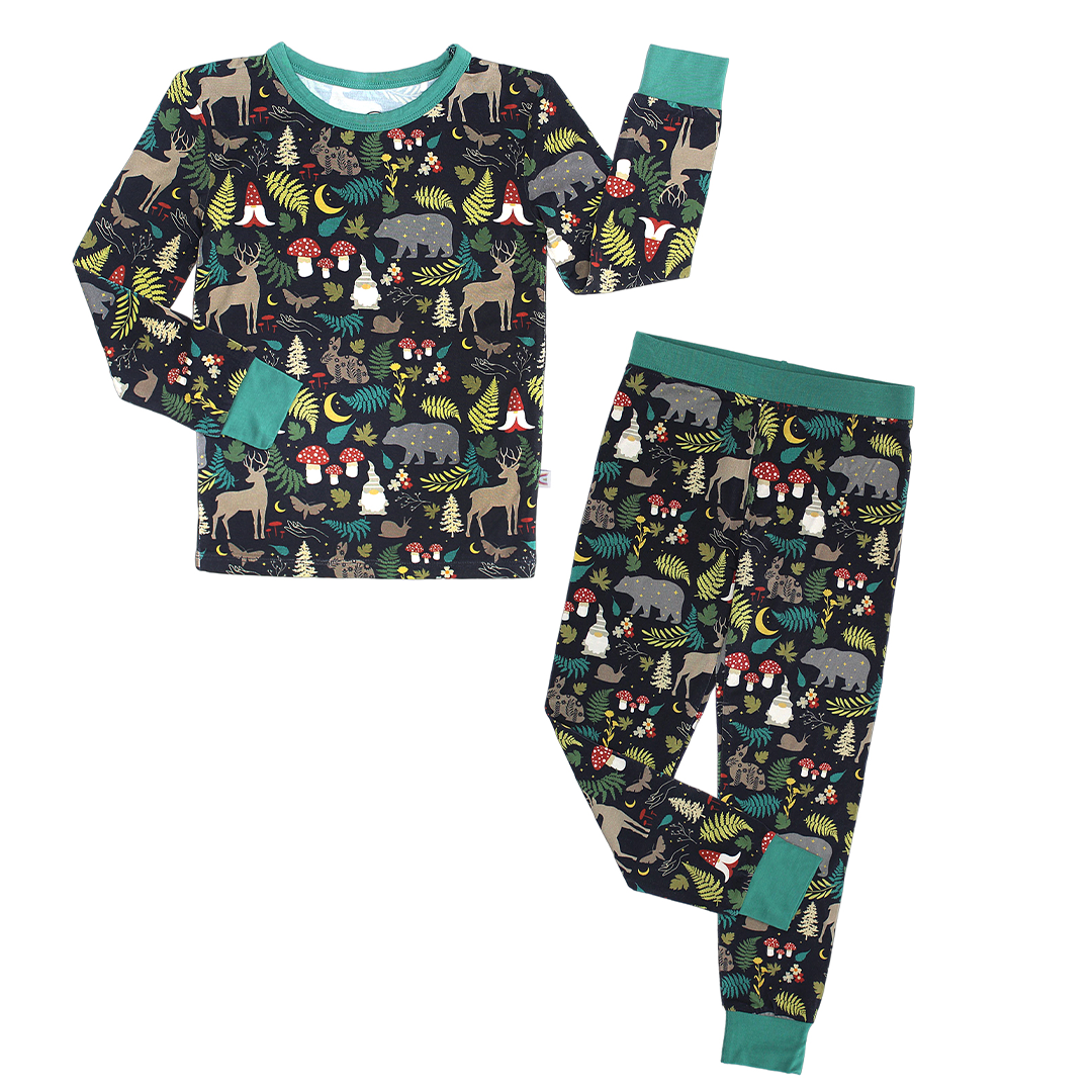 The softest bamboo toddler and kids pajamas in our Night Forest pattern! 