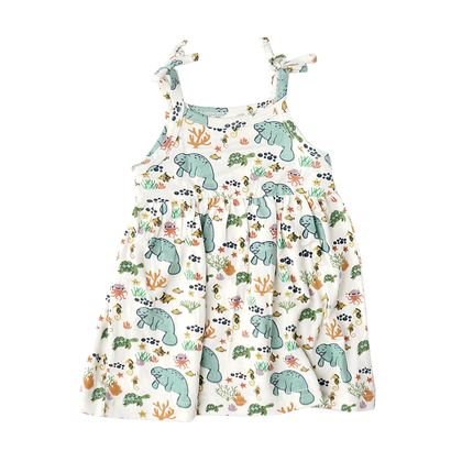The softest bamboo sundresses for girls are now available in our bestselling Manatee pattern.