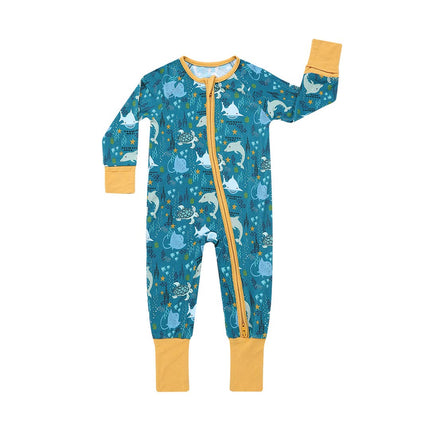 The softest bamboo baby pajamas in our new Ocean Friends pattern! This marine print is perfect for Summer. 