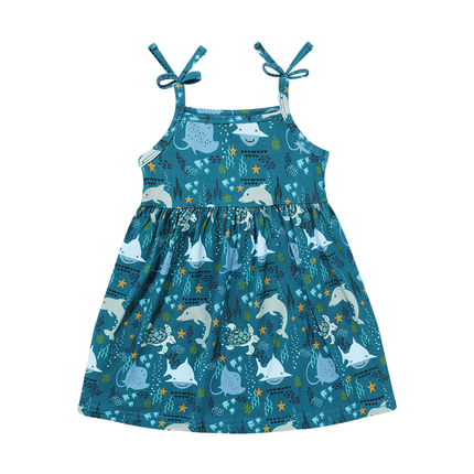 The softest bamboo sundresses for girls are now available in our new Ocean Friends pattern. 