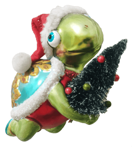 Turtle with Tree Glass Christmas Ornament HZZ120