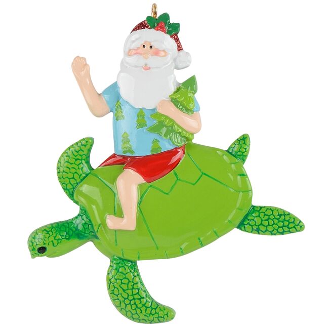 Santa on Turtle Personalized Christmas Ornament